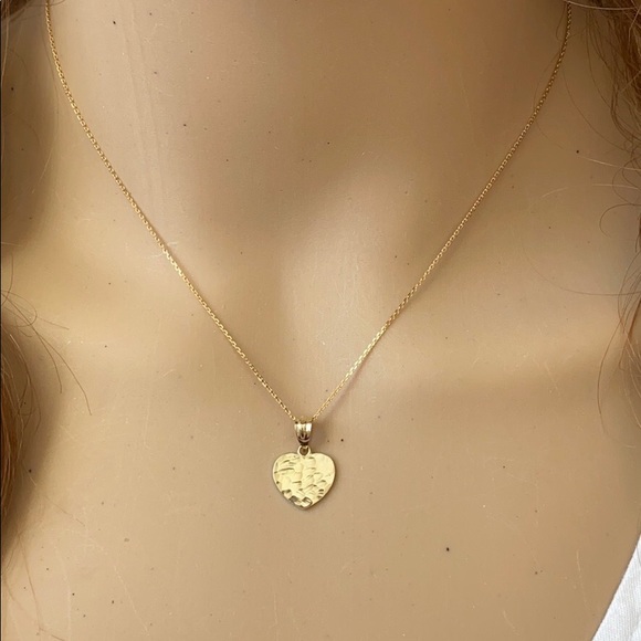 10k White Gold Hammered Mini Heart Small Necklace